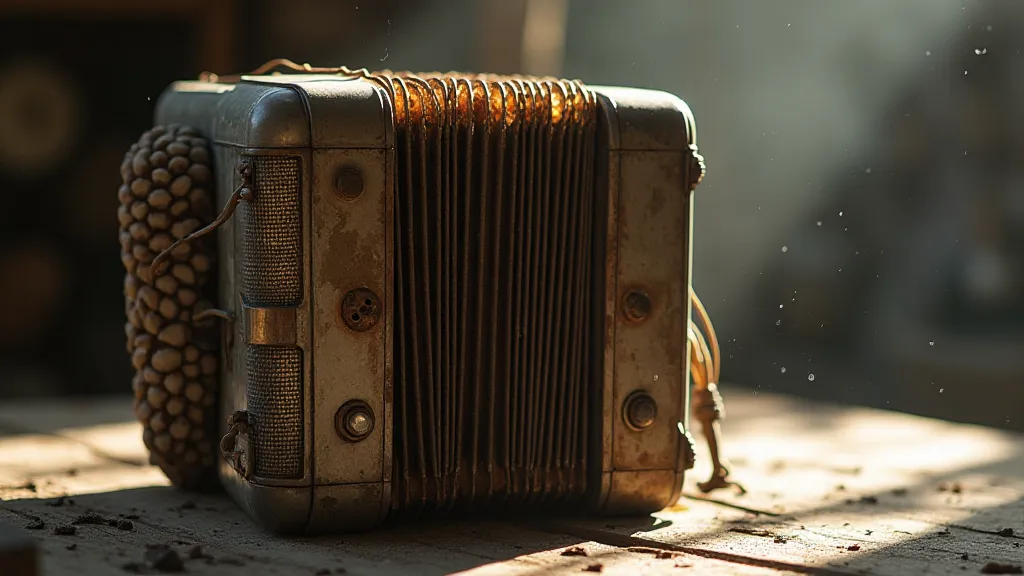 Antique accordion in a workshop