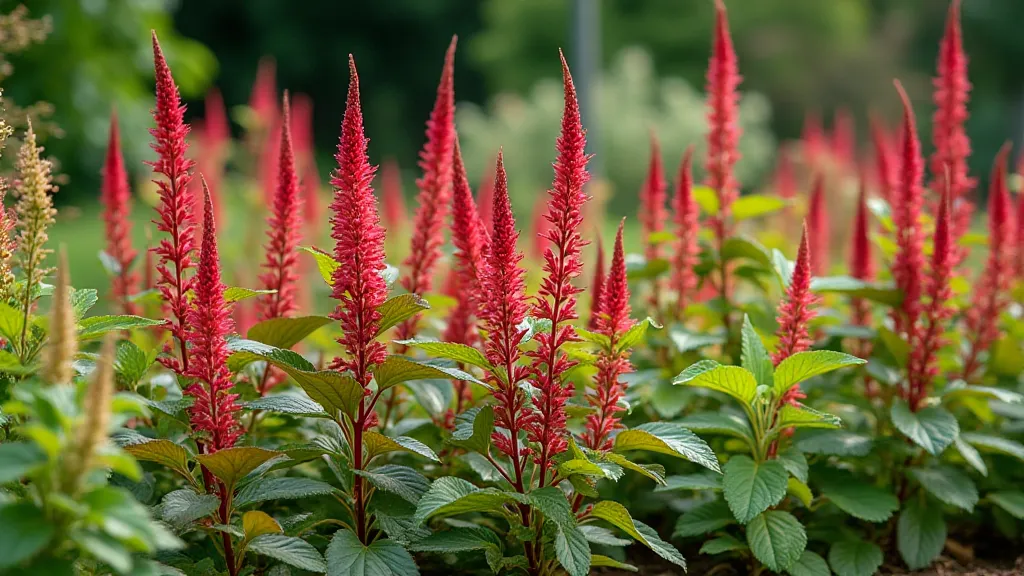 Amaranth plants growing in a garden