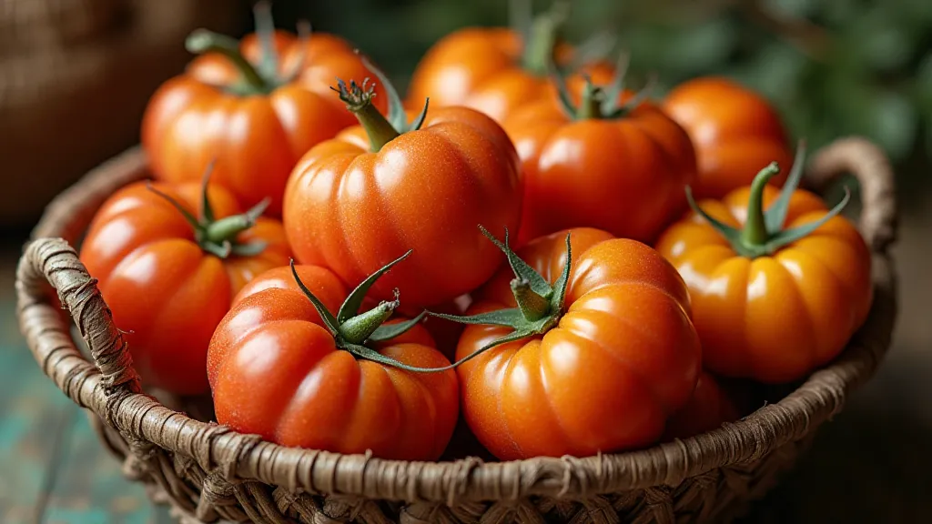 Basket of striped tomatoes