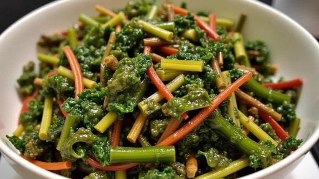 Cooked tri-color chard in a bowl