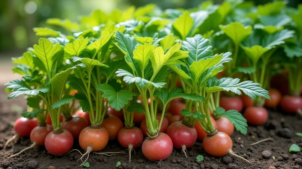Golden beets growing in a garden