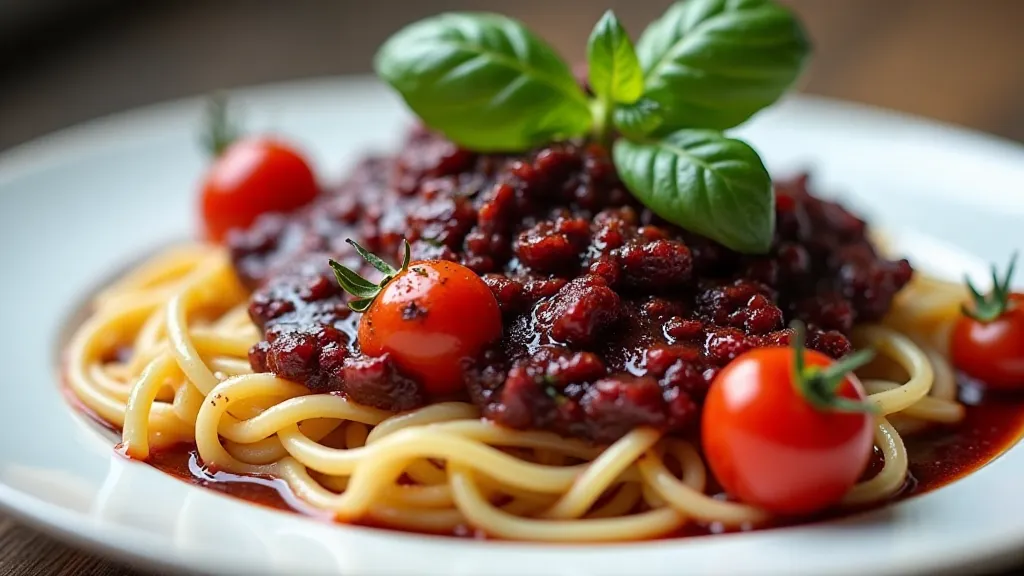Plate of purple basil pesto pasta