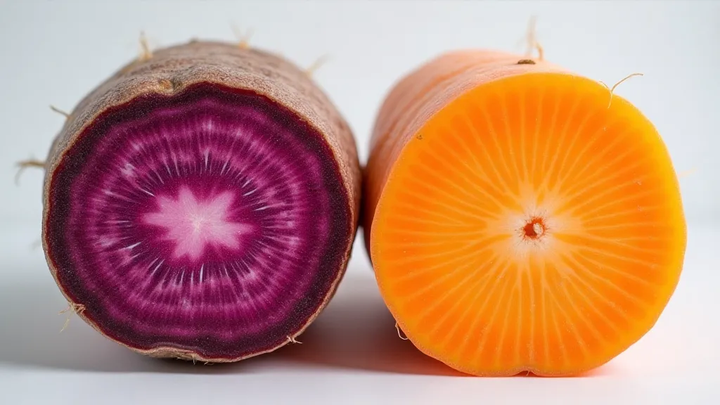 Comparison of purple and orange carrot cross-section