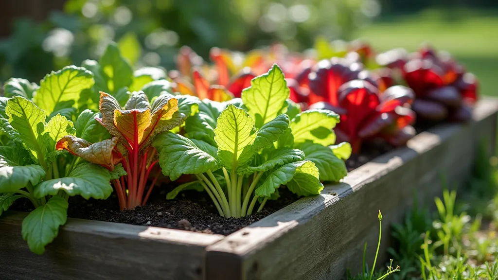 A thriving bed of rainbow chard plants