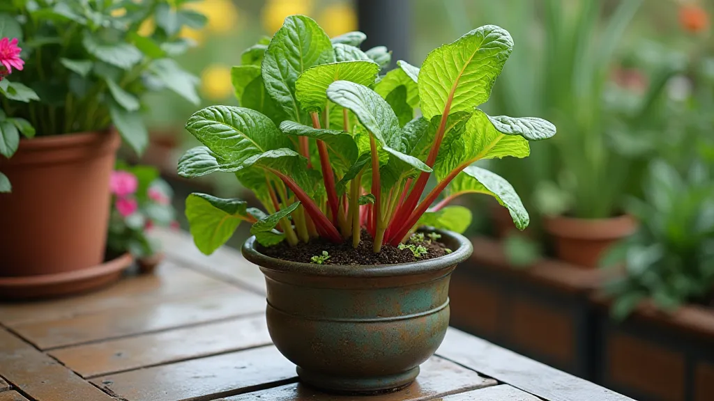 Rainbow chard grown in a decorative container