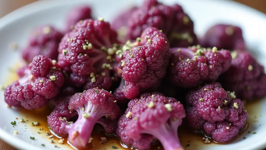 Roasted purple cauliflower on a plate