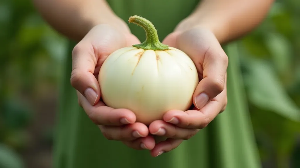 White eggplant in hand