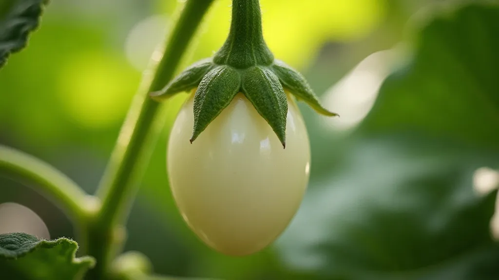 White eggplant growing on a plant