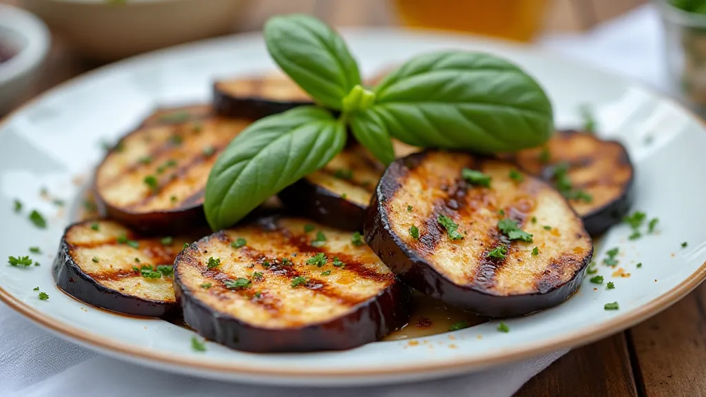 Grilled white eggplant with balsamic glaze
